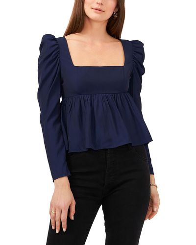 1.STATE Winter Luxe Square Neckline Puff Sleeve Blouse - Blue
