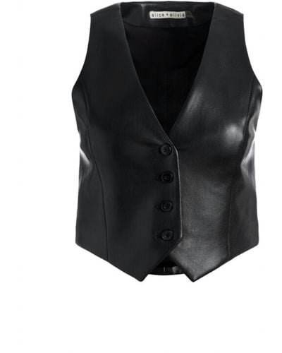 Alice + Olivia Donna Vegan Leather Vest - Black