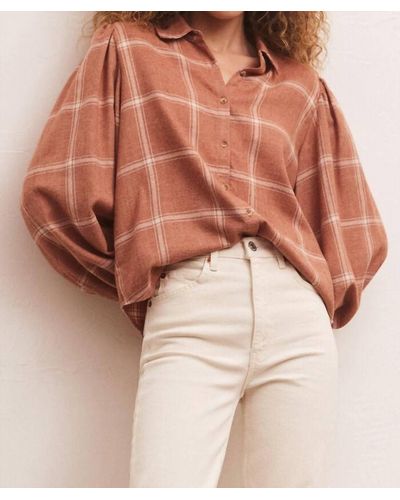 Z Supply Overland Plaid Blouse - Brown