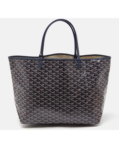 Goyard Navy Ine Coated Canvas And Leather Saint Louis Gm Tote - Black
