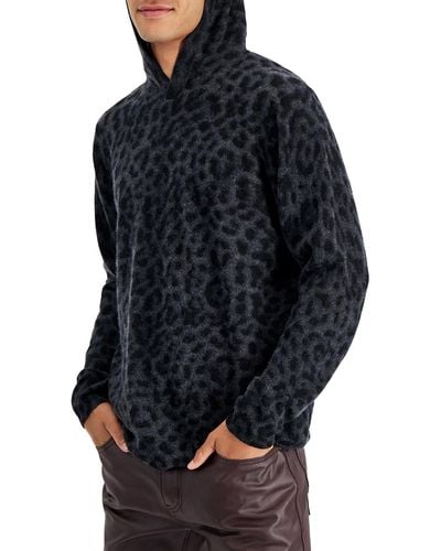 INC Classic Fit Animal Print Hooded Sweater - Blue