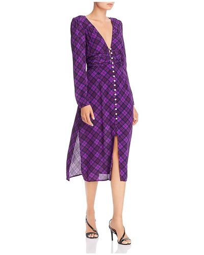 Rahi Trista Puff Sleeve Plaid Midi Dress - Purple