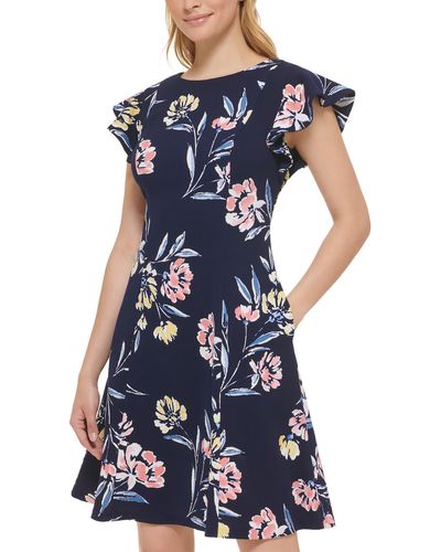 Jessica Howard Mini Floral Print Fit & Flare Dress - Blue