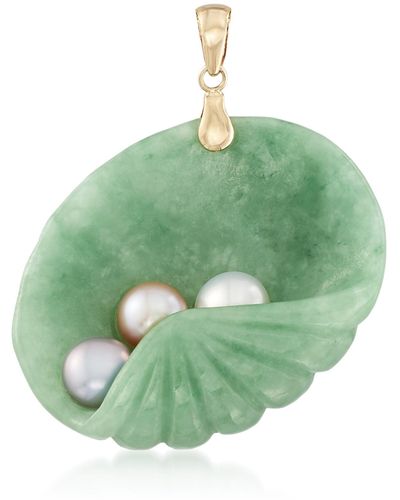 Ross-Simons Jade And 6-6.5mm Multicolored Cultured Pearl Shell Pendant - Green