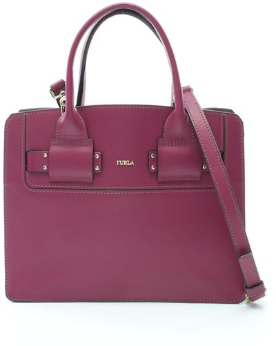 Furla Lucky S Satchel Handbag Leather 2way - Purple