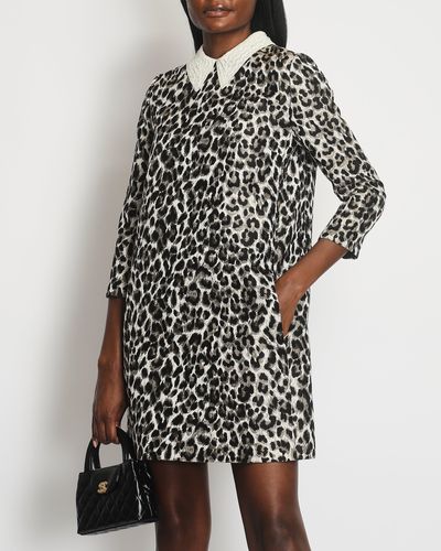 Dior Mini Jacquard Leopard Dress Withlace Collar - Black