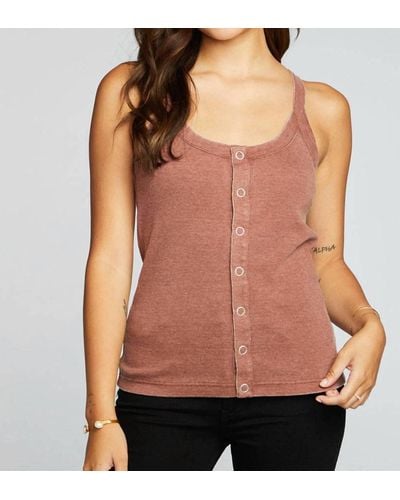 Chaser Brand Vintage Rib Snap Front Tank - Brown