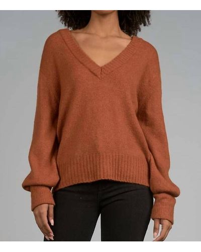 Elan Soft V-neck Pullover Sweater - Brown