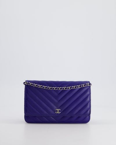 Chanel Cobalt Chevron Wallet On Chain - Purple