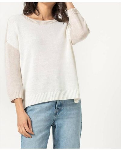 Lilla P 3/4 Sleeve Colorblock Sweater - White