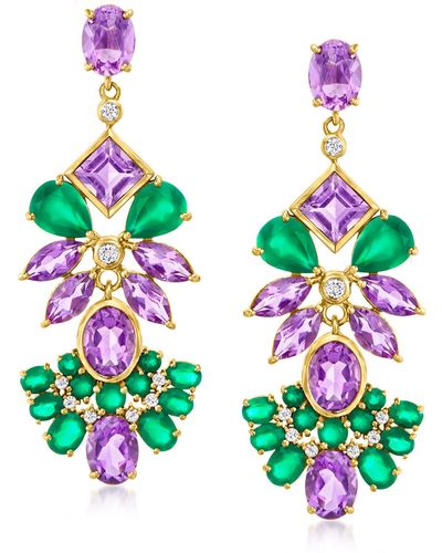 Ross-Simons Amethyst And Green Chalcedony Drop Earrings With . White Topaz