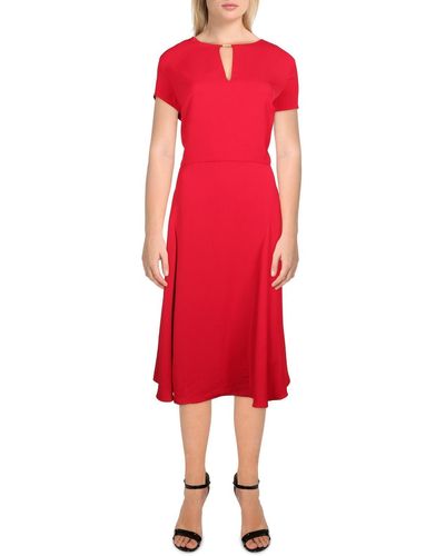 Lauren by Ralph Lauren Georgette Short Sleeves Midi Dress - Red