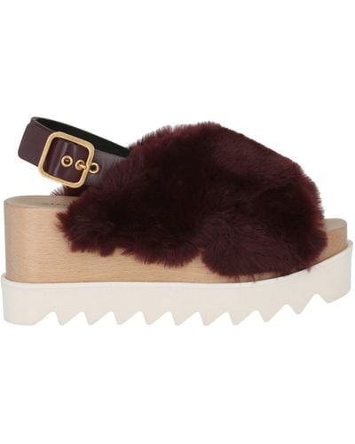 Stella McCartney Faux Fur Wedge Sandals - Brown