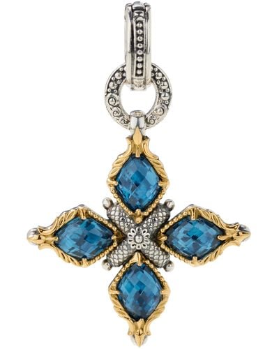 Konstantino Anthos Sterling Silver 18k Gold & Spinel Cross Pendant Stmk6996-478 - Blue