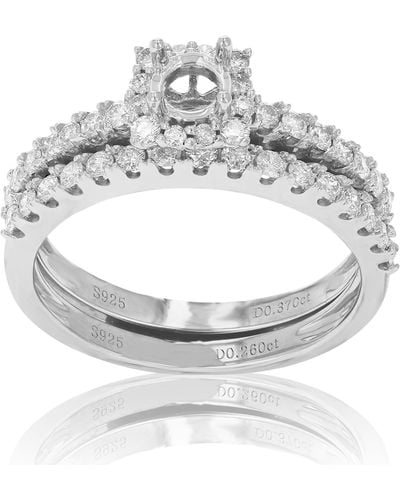 Vir Jewels 2/3 Cttw Diamond Semi Mount Bridal Set .925 Sterling Wedding - Metallic