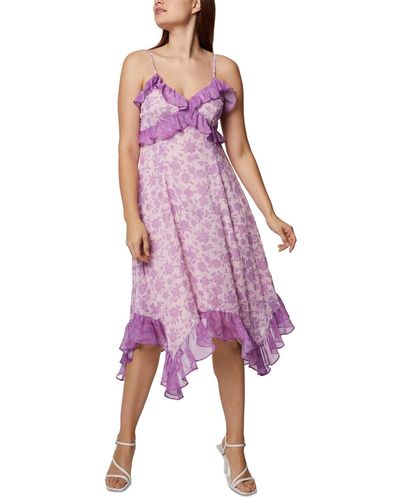 BCBGeneration Floral Print Ruffled Midi Dress - Purple