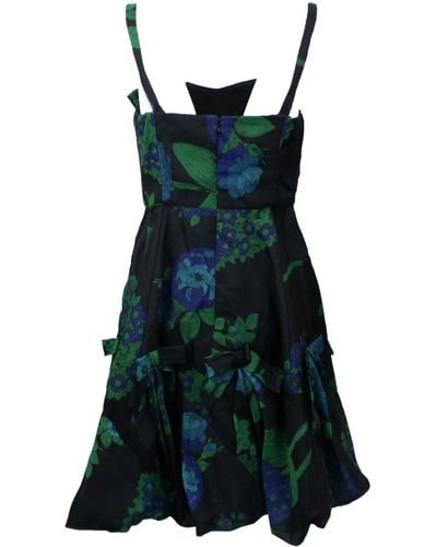 Anna Sui Floral Print Organza Dress - Green