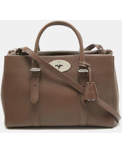 Mulberry Taupe Leather Small Bayswater Double Zip Tote - Brown