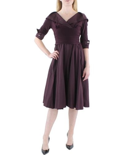 Jessica Howard Petites Portrait Collar Ruched Midi Dress - Purple