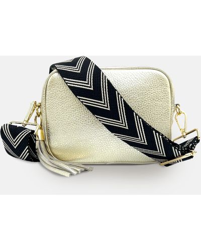 Apatchy London Gold Leather Crossbody Bag With Black & Stone Arrow Strap - White