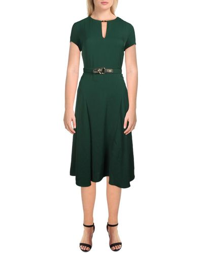 Lauren by Ralph Lauren Georgette Cap Sleeves Fit & Flare Dress - Green