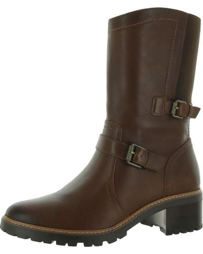 Naturalizer Talon Leather Motorcycle Mid-calf Boots - Brown
