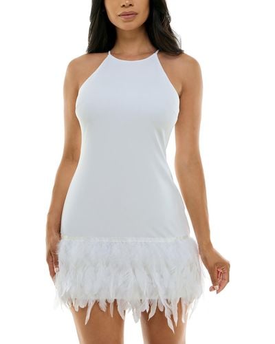 B Darlin Juniors Feather Trim Mini Cocktail And Party Dress - White