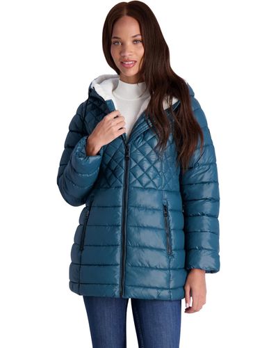 Steve Madden Cozy Lined Glacier Shield Cozy Quilted Glacier Shield Coat - Blue