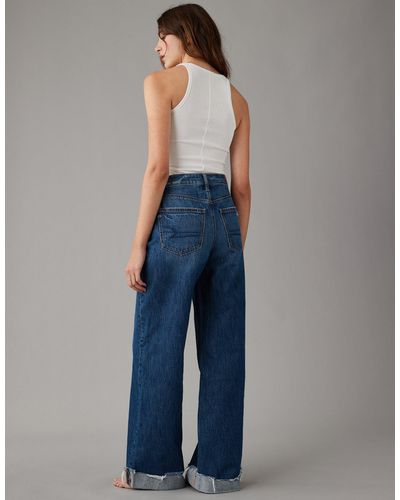 American Eagle Outfitters Ae Super High-waisted baggy Wide-leg Cuffed Jean - Blue