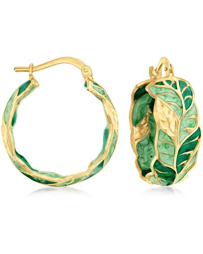 Ross-Simons Italian Green Enamel Leaf Vine Hoop Earrings
