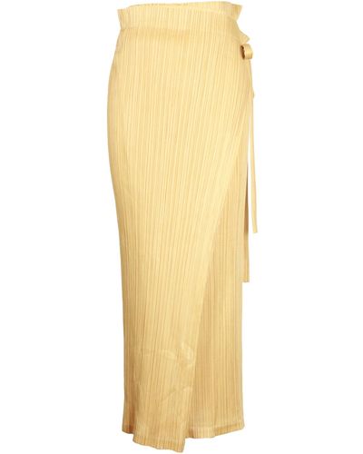 Pleats Please Issey Miyake Wrap Midi Skirt - Yellow