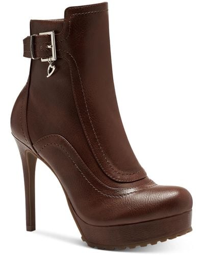 Thalia Sodi Cara Zipper Buckle Platform Heels - Brown