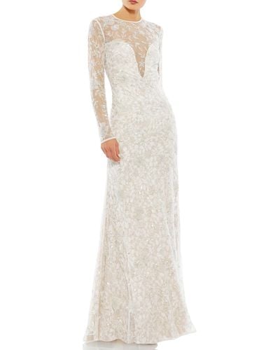 Mac Duggal Embellished Beaded Evening Dress - White