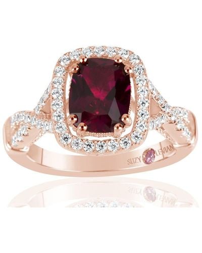 Suzy Levian Rose Sterling Silver Created Ruby And White Cubic Zirconia Engagement Ring - Red