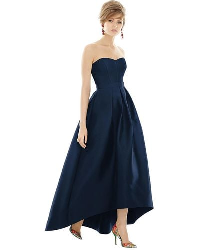 Alfred Sung Strapless Satin High Low Dress With Pockets - Blue