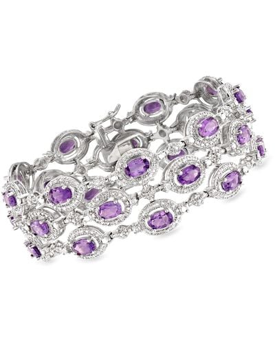 Ross-Simons Amethyst 3-row Bracelet With Diamond Accent - Purple