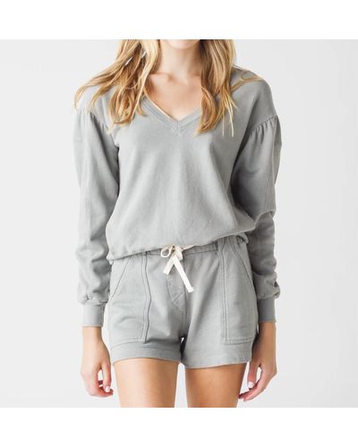 Monrow Shirred Sleeve Sweatshirt - Gray