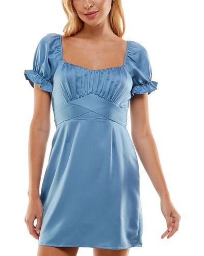 Trixxi Emma Smocked Mini Fit & Flare Dress - Blue