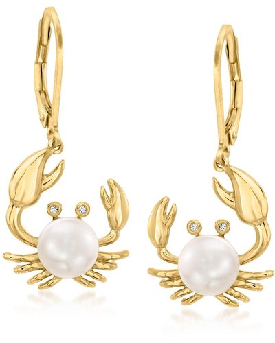 Ross-Simons 7mm Cultured Pearl Crab Drop Earrings With Diamond Accents - White