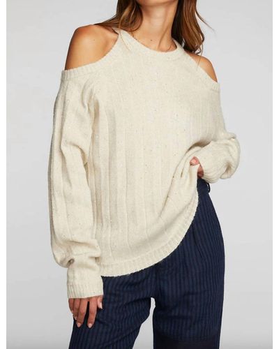 Chaser Brand Sequin Knit Cold Shoulder Sweater - Natural