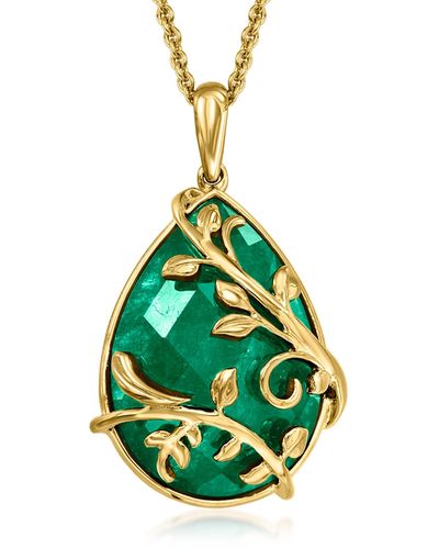 Ross-Simons Emerald Leaf Scrollwork Pendant Necklace - Green