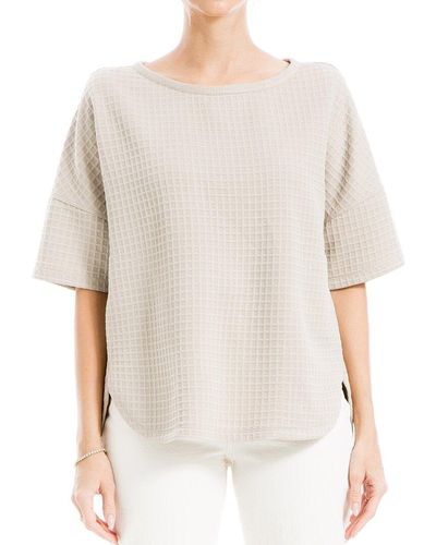 Max Studio Waffle Knit Elbow Sleeve Top - White