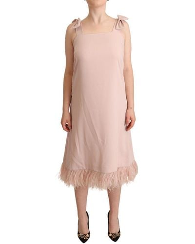 P.A.R.O.S.H. Polyester Sleeveless Midi Feather Shift Dress - Pink