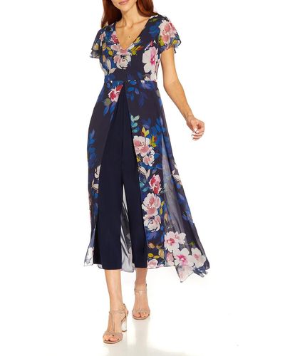 Adrianna Papell Floral Overlay Jumpsuit - Blue