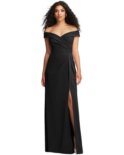 After Six Cuffed Off-the-shoulder Pleated Faux Wrap Maxi Dress - Black