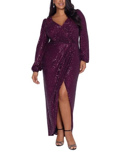 Xscape Plus Sequined Surplice Evening Dress - Purple