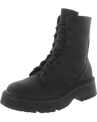 MIA Faux Leather Platform Combat & Lace-up Boots - Black