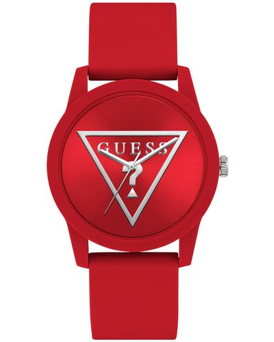 Guess Factory Silver-tone And Silicone Analog Watch - Red
