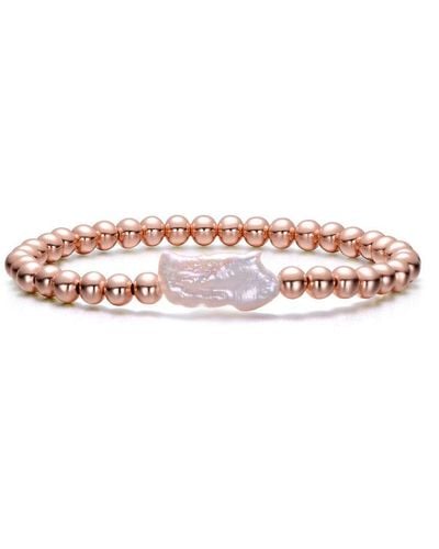 Rachel Glauber Baroque White Pearl Ball Bead Link Stretchable Layering Bracelet - Pink