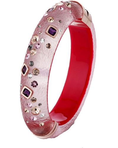 Vir Jewels Pink Lucite Bangle With Multi Color Crystals - Red